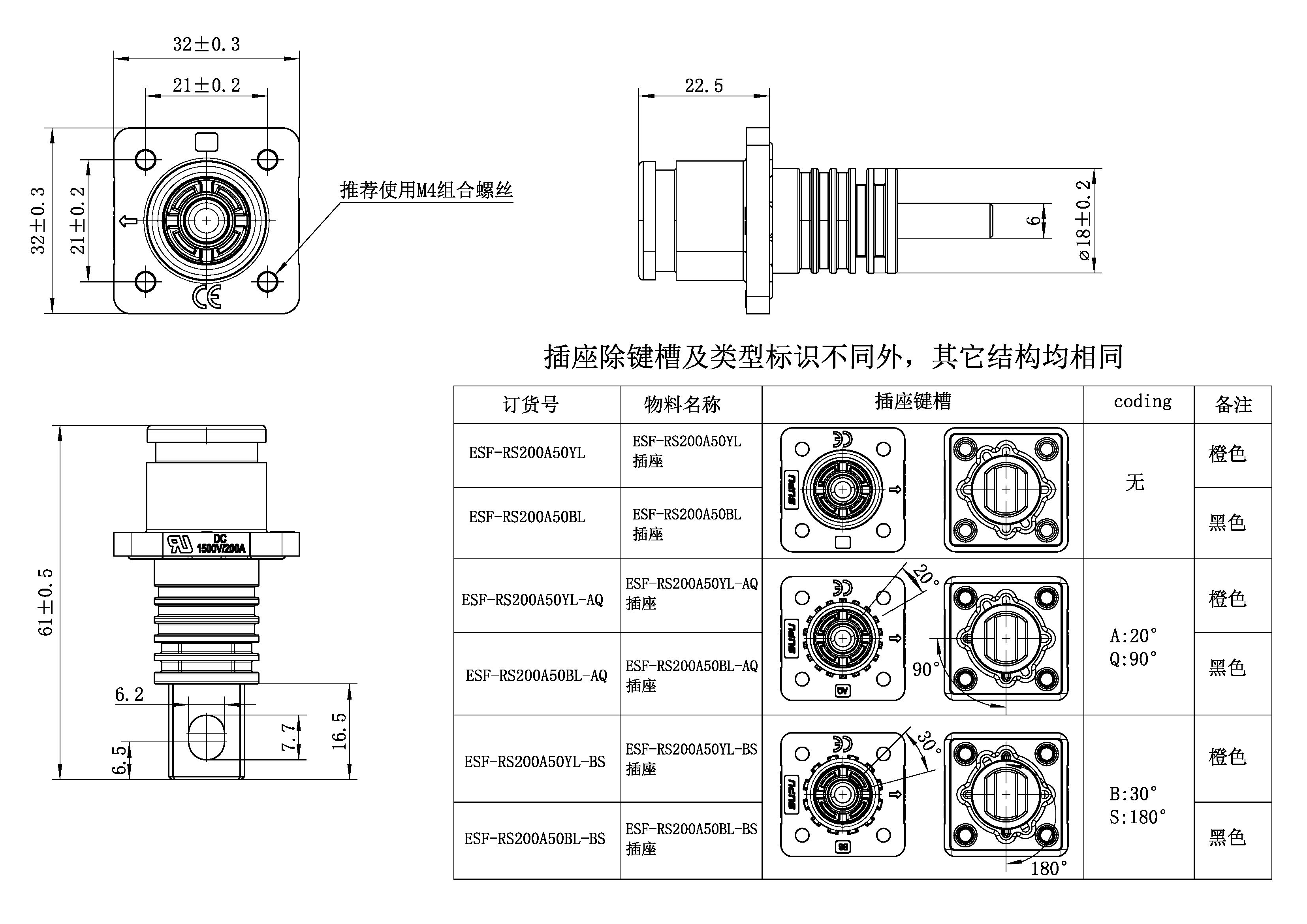 储能连接器ESF-RS200A50YL-速普IP67新能源储能连接器